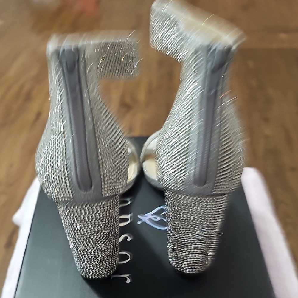 Windsor Silver Glitter Heels with Chunky Block Heel - Picture 4 of 7